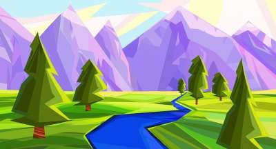 向量 景观 山 河 树 极简主义 插画师 设计