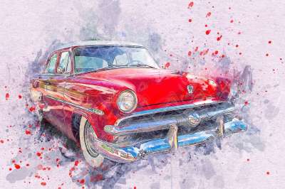 车 旧车 艺术 抽象 水彩 优质的 汽车 艺术的 T恤 水彩画