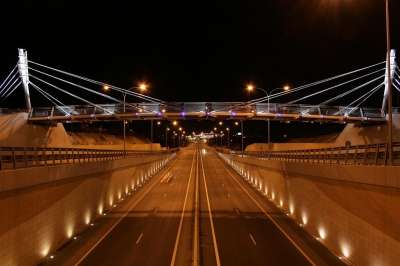 高速公路 路 夜晚 灯 桥