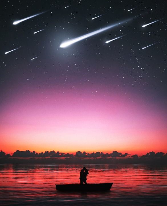 流星 夫妻 湖 剪影 圣洛伦索之夜 形象的 浪漫的 情侣拥抱