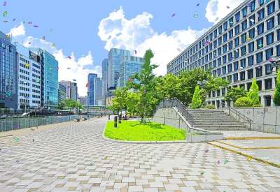 插画风格 日本 大坂 城市 蓝蓝的天空 建设