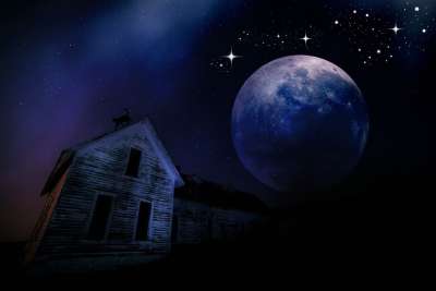 月光 夜晚 房子 月亮 满月 黑暗 天堂 夜空 星星 情绪