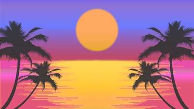 日落 海滩 棕榈树 太阳 复古的 复古的日落 矢量日落 多彩的日落