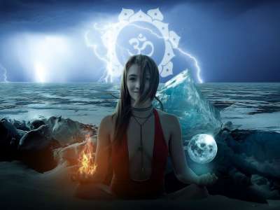 幻想 科幻 灵性 禅 嗡 Om符号 女士 女性 年轻 美丽