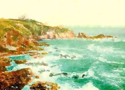 水彩 绘画 场景 风景秀丽的 户外 地方 景观 如诗如画 岩石