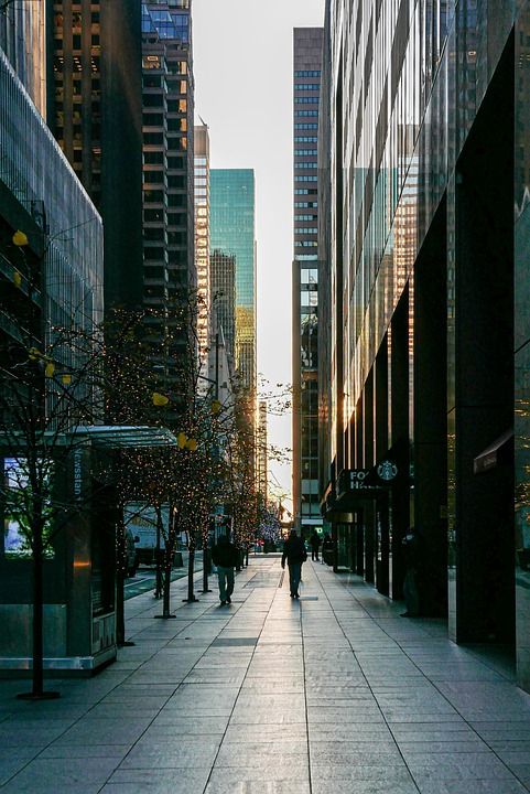 曼哈顿 纽约 建筑物 人行道 人们 步行 通勤 纽约市 美国