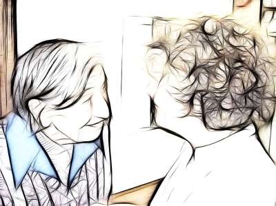 依赖 痴呆症 女士 对话 看护人 老的 阿尔茨海默氏症 退休之家