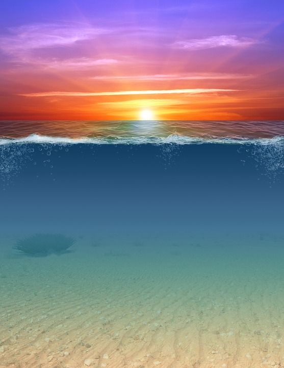 混合媒体 水下 日落 波 海 海滩 太阳 多彩的日落 浪漫