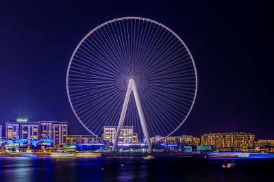 摩天轮 景观 迪拜 U一个E 夜晚 灯 结构 灯光 天际线