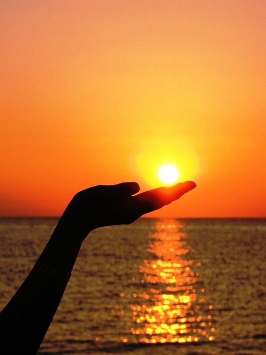 太阳 手 手指 光 夏天 海 红色的 日落 余烬
