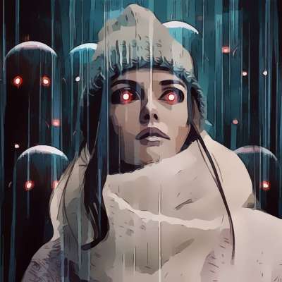 抽象 卡通片 红红的眼睛 恶魔 雨 帽子 可爱的 女士 女性