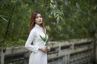 女士 美丽 亚洲人 越南人 时尚 魅力 公园 裙子 美丽的