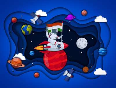 宇航员 星系 宇宙 月亮 行星 剪纸效果