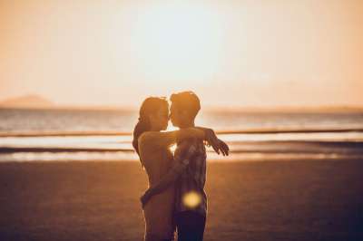 婚礼 快乐的 爱 妻子 丈夫 一对 海 日落 婚礼 爱 爱