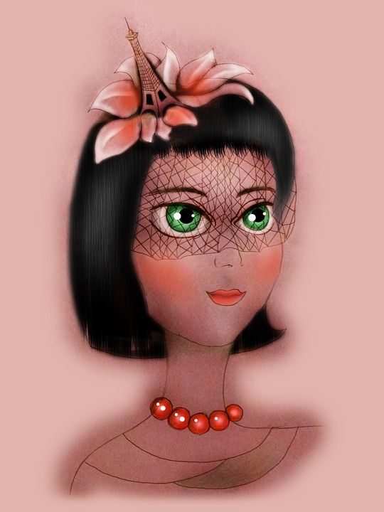 纵向 画画 年轻女子 面纱 绿眼睛 网 艺术 人 女人 视线