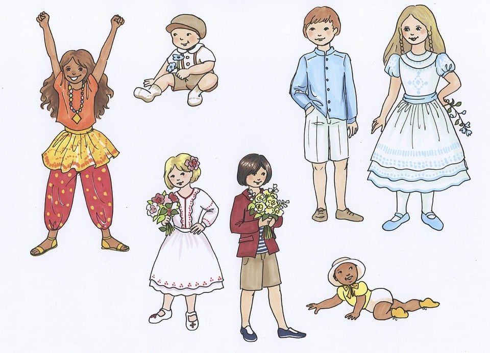 孩子们, 人们, 节日, 孩子, 女孩, 男孩, 固定的, 乐趣, 衣服