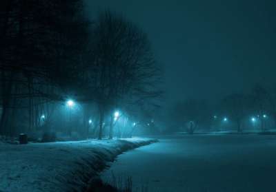 公园 夜 冬季 雾 灯 黑暗 城市 华沙 雪 白色的 灰色的