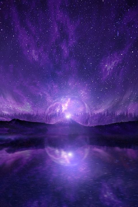 幻想 神秘 湖 星空 夜空 紫色的天空 神奇的天空 神奇 水