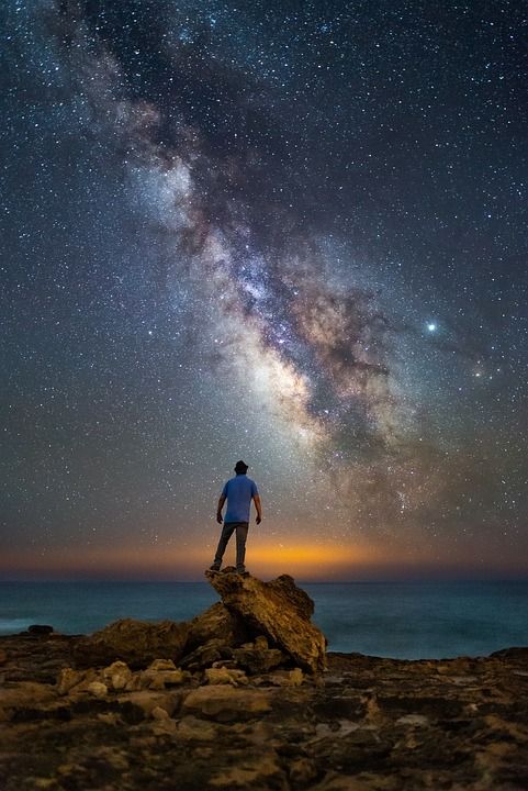 银河系 景观 人的 男人 星星 星空 夜晚 天堂 宇宙 星系