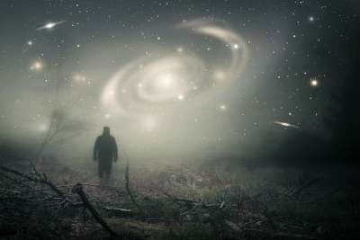 幻想 景观 幻想风景 夜晚 黑暗的 森林 梦 男性 自然 天空