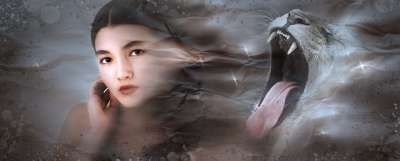幻想 肖像 狮子 嘴 女孩 女士 神秘 童话 脸 美丽 女性