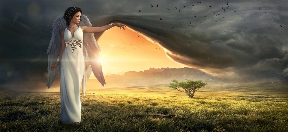 天使, 翅膀, 云, 景观, 光, 气氛, 大气, 神秘, 女性, 童话故事
