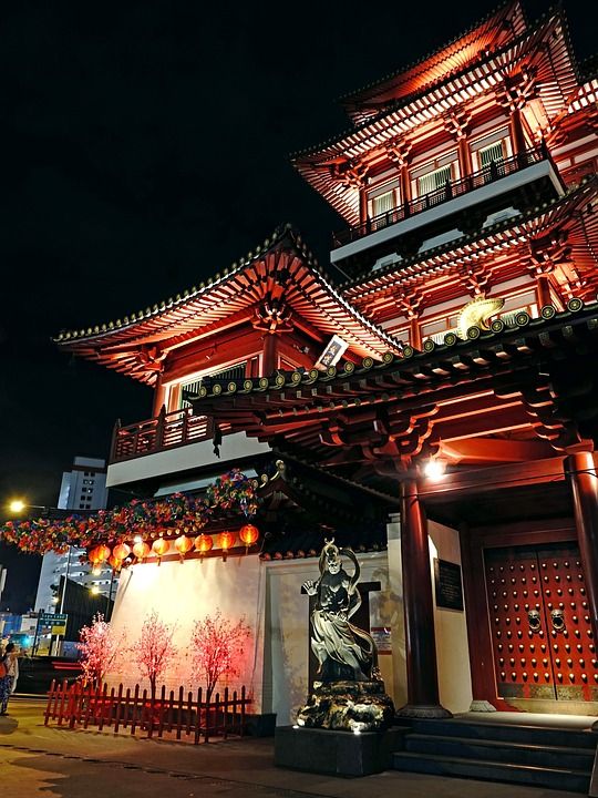 佛牙舍利寺 新加坡 唐人街 佛教 旅游景点 宗教 夜晚 灯光