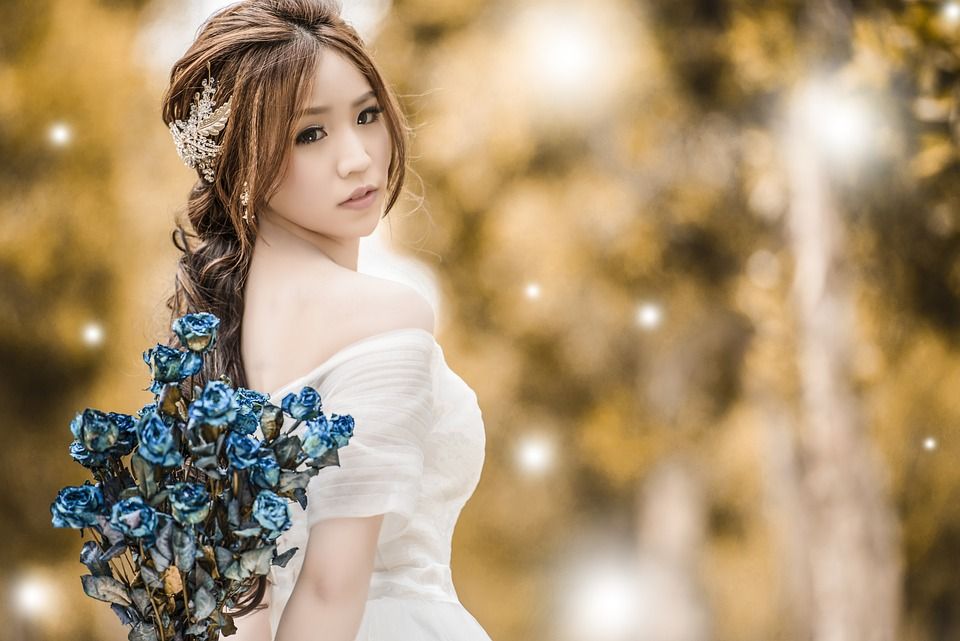 人物, 森林, 女人, 白色礼服, 新娘, 婚礼, 亚洲, , 新娘捧花