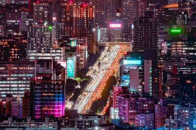 摩天大楼 路 交通 城市 都会 城市景观 夜晚 灯光 城市的