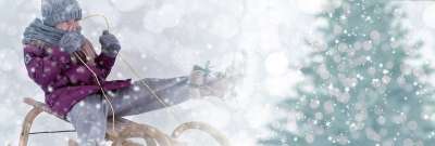 圣诞节 女孩 雪橇 人 乘坐雪橇 星星 雪花 横幅 标头 背景