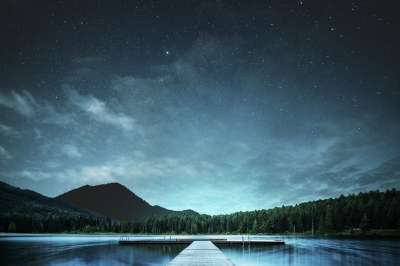 湖 星星 夜晚 云 网关 幻想 景观