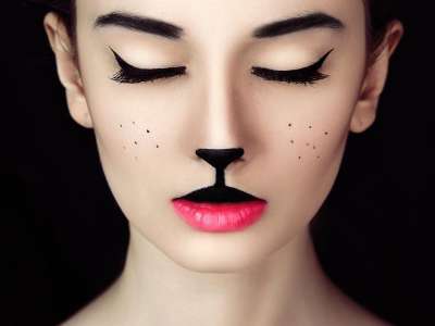 年轻女子 猫咪 小猫 时尚 猫 猫女 女孩 模型 化妆 纵向