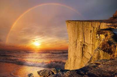 景观 幻想 海 彩虹 克里夫 太阳 海浪 海滩 彩虹 彩虹