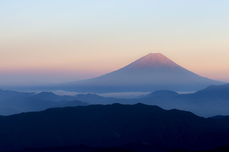 富士山, 日本, 从北山看富士, 红富士, 桃富士, 清晨, 日出, 登山, 山