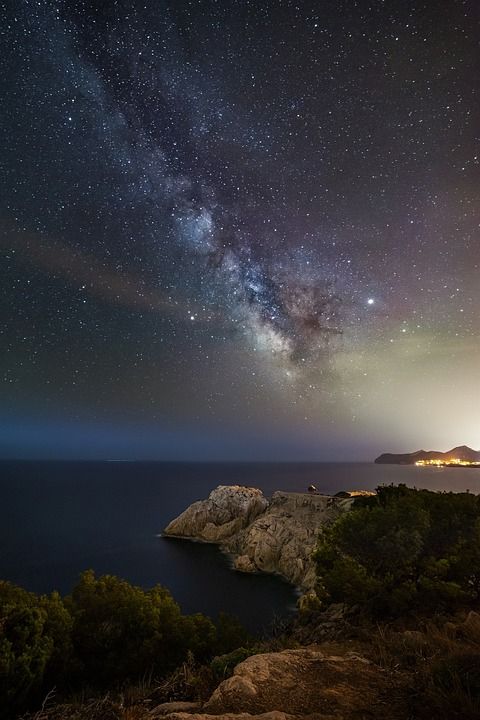 夜晚 黑暗的 星系 海 海岸 宇宙 天文学 银河系 星空 天堂