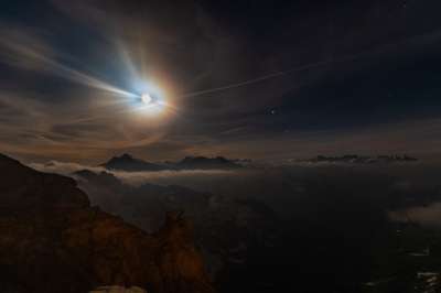 山 夜晚 满月 星星 瑞士 月亮星星 光环 星空 自然
