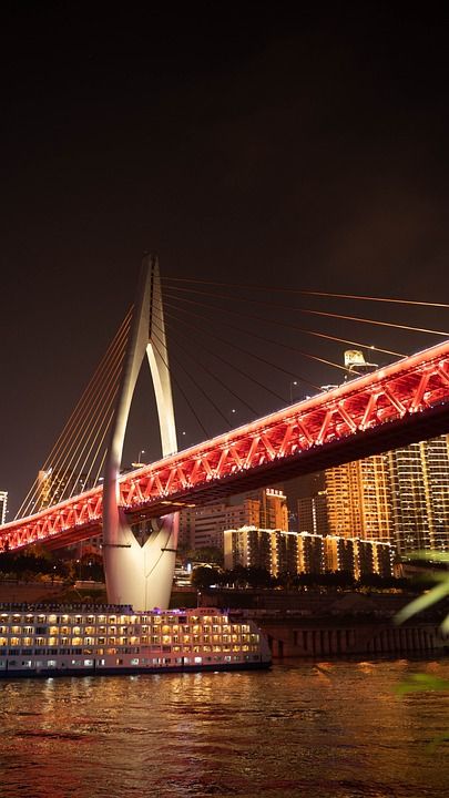山 城市 街景 建筑 大桥 旅行 科技感 城市夜景 灯光 江边