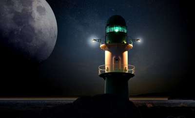 灯塔 信标 月亮 夜晚 星星 星空 晚上的气氛 地平线 建造