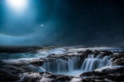 景观 幻想 海 亲爱的 星级 水 岩石 瀑布