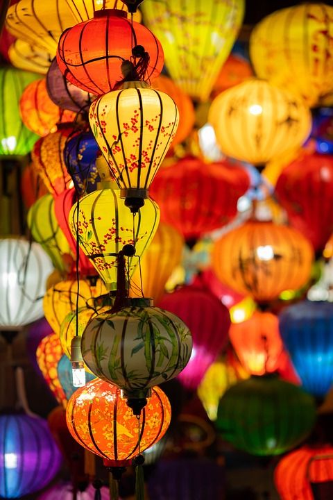 灯笼 会安 光 旅行 文化 越南 亚洲 城市 颜色 丰富多彩的