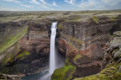 瀑布 高原 山 Háifoss 冰岛 峡谷 华丽的 景观 自然
