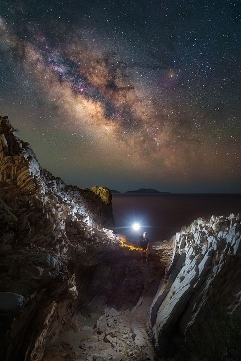 星空 光 银河系 人的 岩石 希腊 景观