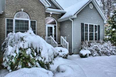 房子 降雪 冬天 前门 外部的 家 住宅 十二月 一月 寒冷的