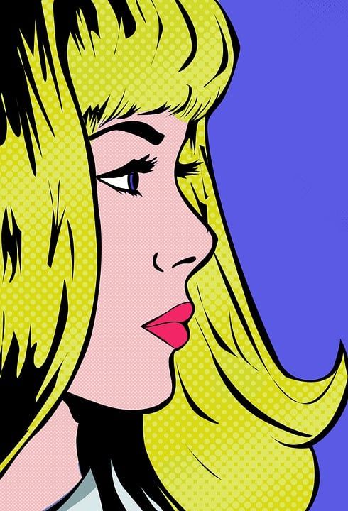 波普艺术 女士 肖像 脸 漫画 特点 美丽的 美丽 复古的