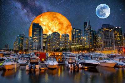 温哥华 星系 月亮 夜晚 宇宙 行星 幻想 地球 空间 天堂