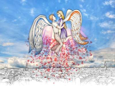 爱 天使 心 夫妻 浪漫 情侣 翅膀 恋人 关系 一起 一对