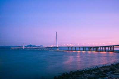 桥 跨海大桥 黄昏 灯光 路灯 大海 海岸 深圳湾 中国