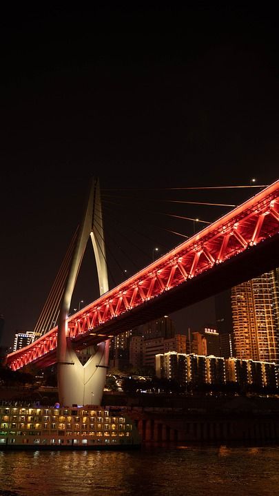 山 城市 街景 建筑 大桥 旅行 科技感 城市夜景 灯光 江边