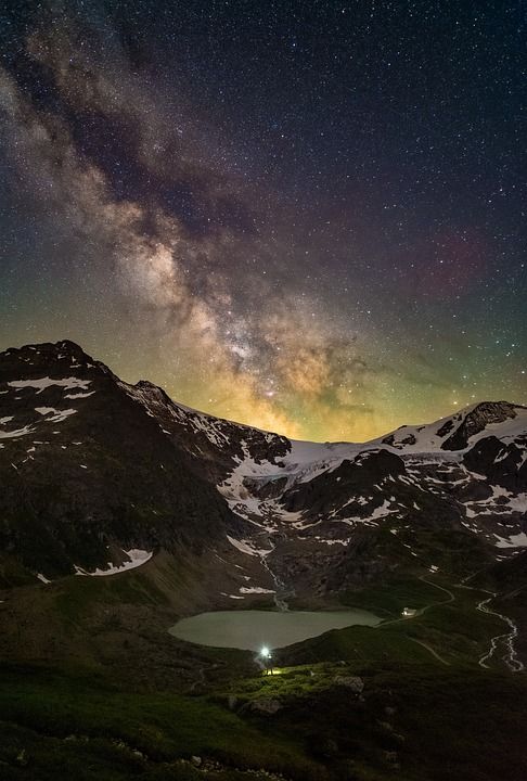 山 夜空 银河 高山 夜晚 雪 自然 湖 星空 天空 景观