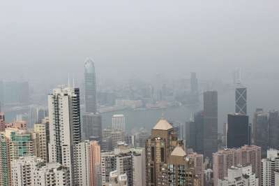 香港邮政 天际线 城市景观 烟雾 建造 结构 风景秀丽的 都会